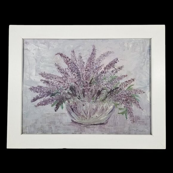 Vintage Painting of Purple and Lavender Flowers in a Frame - Picture 9 of 9